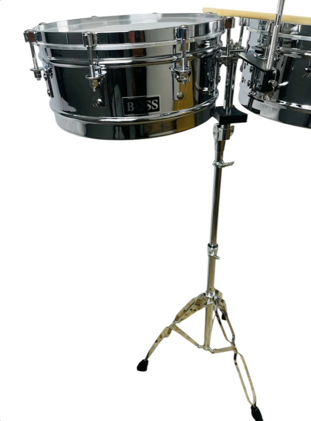 Timbal Latino Boss Cromado 14-15 + Base + Campana + Baquetas
