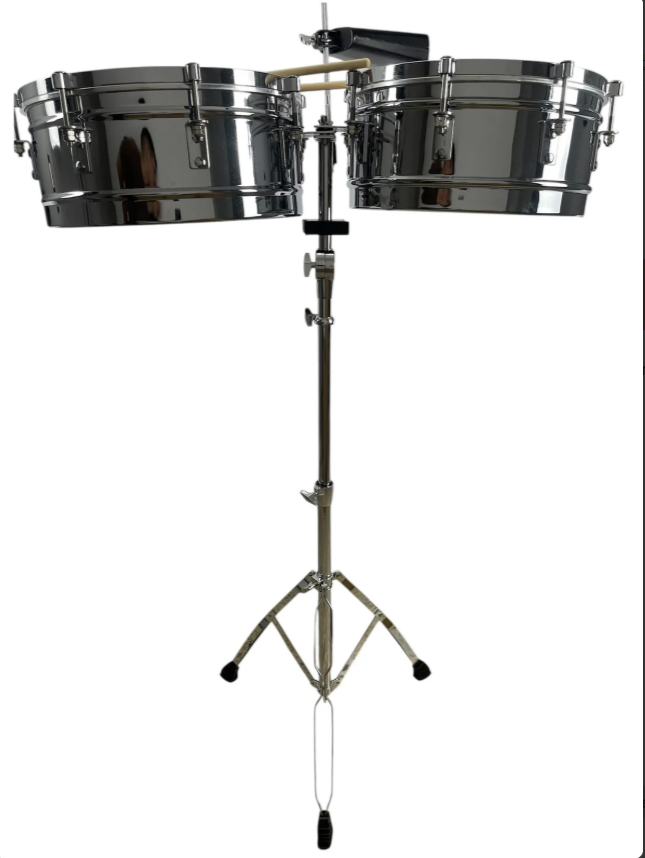 Timbal Latino Boss Cromado 14-15 + Base + Campana + Baquetas
