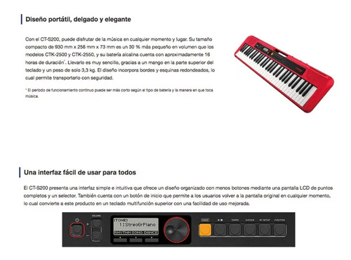 Teclado Organeta Casio Ct-s200 Negro Adapta + Base + Estuche
