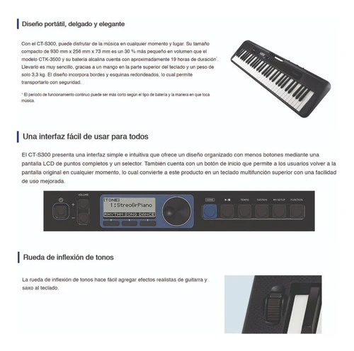 Teclado Organeta Casio Ct-s300 Adaptador + Base + Audifonos
