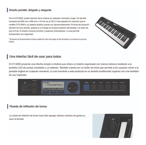 Teclado Organeta Casio Ct-s300 5 Octavas Adaptador + Base

