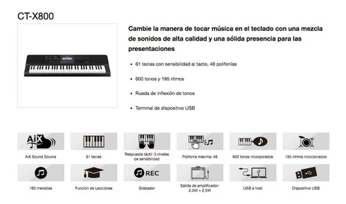 Teclado Organeta Casio Ctx-800 Adaptador + Base
