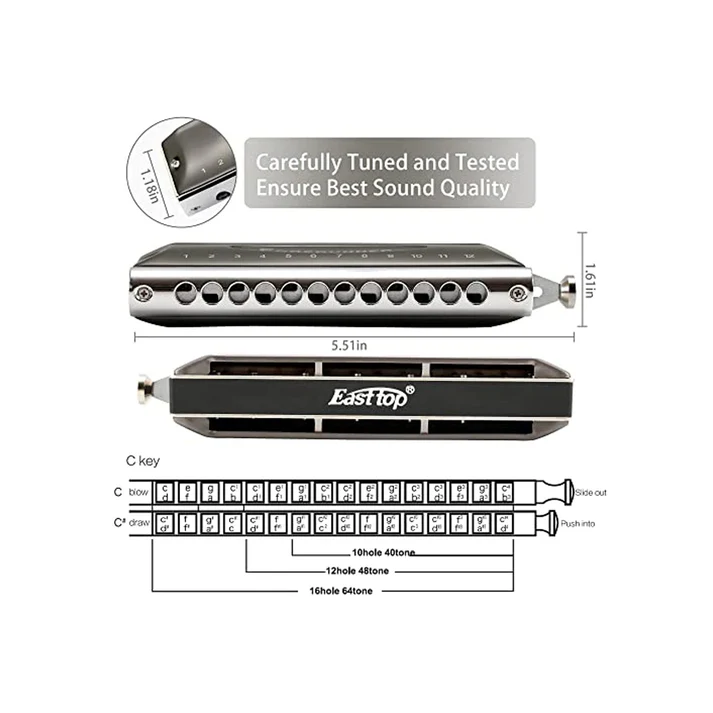 Armónica Cromática Easttop T1248nv - 12 Agujeros Clave De C
