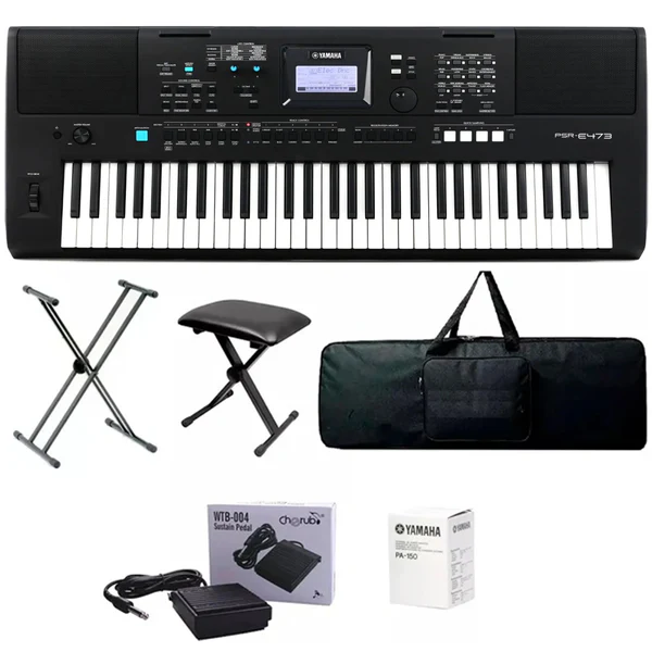 Teclado Yamaha Organeta Psr-e473 Adap+base+pedal+silla+forro
