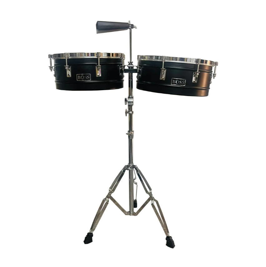 Timbal Latino Boss Negro 14-15 + Base + Campana + Baquetas
