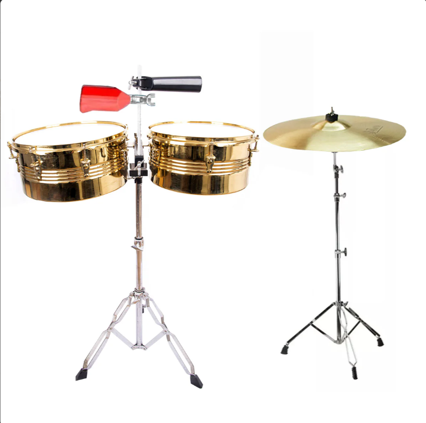 Timbal Latino 13-14 Base + Campana + Jamblock Rojo+ Platillo
