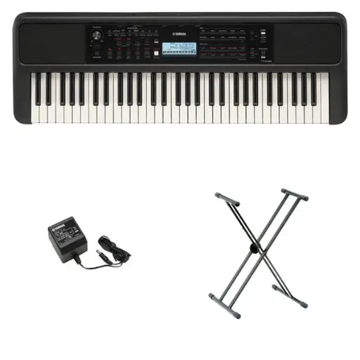 Teclado Organeta Yamaha Psr-e383 Adaptador + Base Doble
