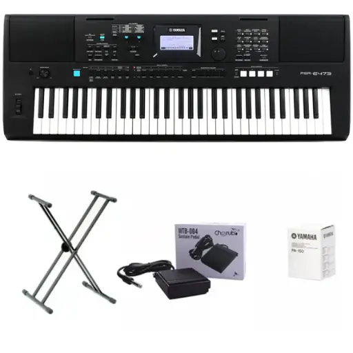 Teclado Yamaha Organeta Psr-e473 + Adaptador + Base + Pedal
