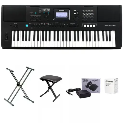 Teclado Yamaha Organeta Psr-e473 Adaptador+base+pedal+silla

