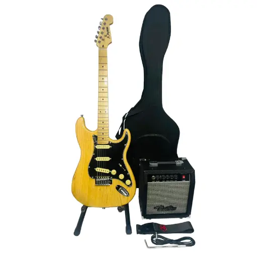 Kit Combo Guitarra Eléctrica Ayson Natural 6 Cuerdas
