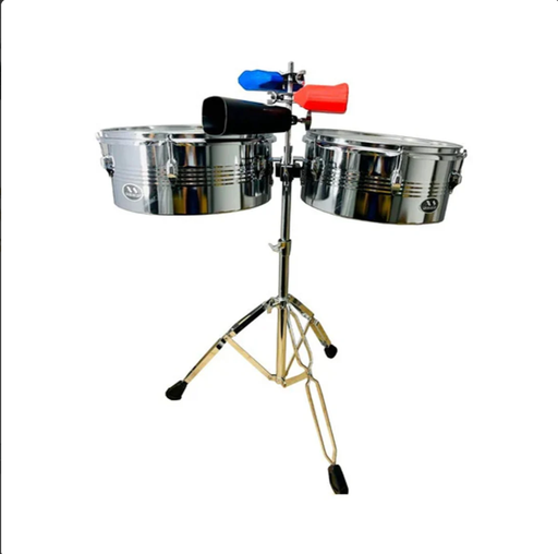 Timbal Latino Xs 13-14 + Base + Campana + Jamblock Rojo-azul
